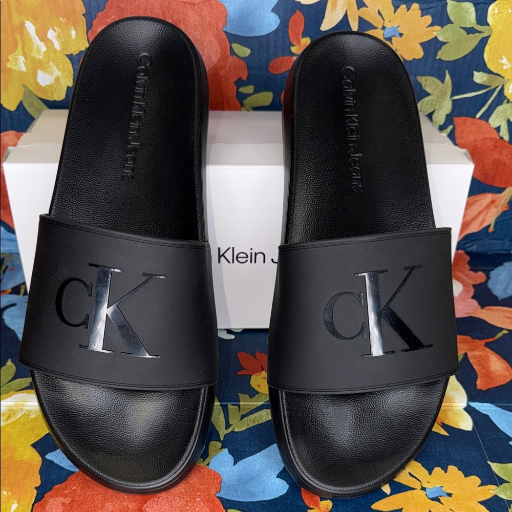 Calvin Klein Black Logo Slides